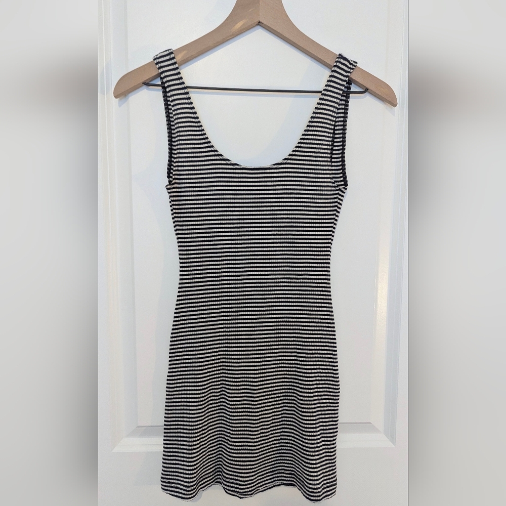 Reformation Black/Navy and White Striped Ribbed Mini Dress Stretch Fit XS